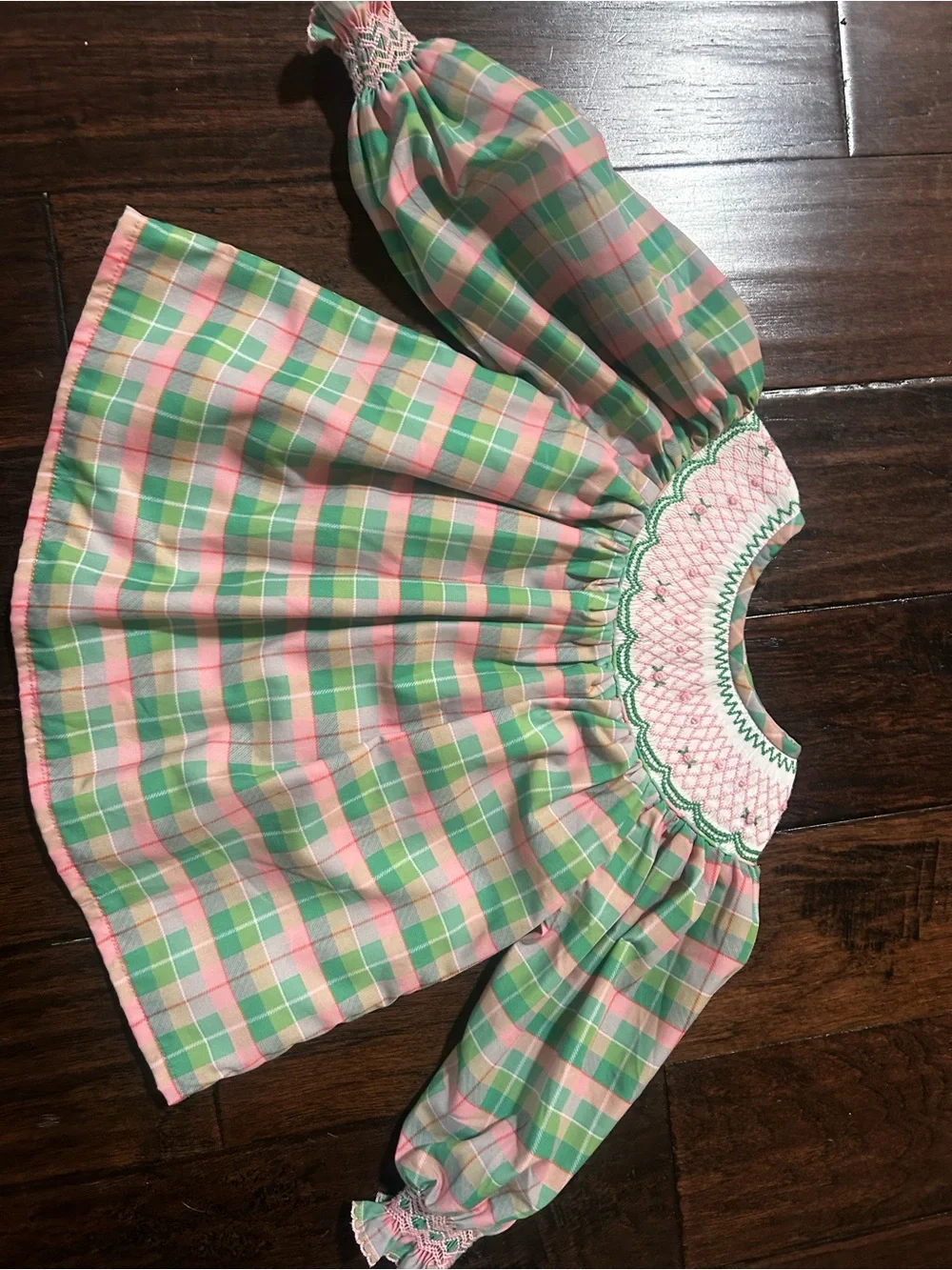 Poppy Kids Co Smocked Green and Pink Plaid Toddler Top/Dress
